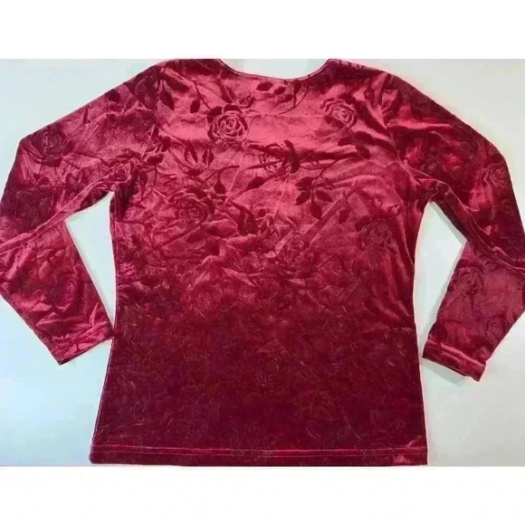 90s Y2K Velvet Burnout Cherry Red Rose Medium Top Made in USA Grunge Whimsygoth - Picture 3 of 8